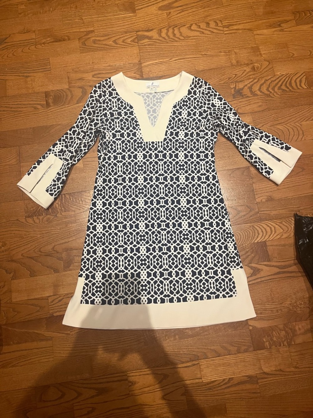 Jude Connally Navy and Cream Patterned Tunic Dress